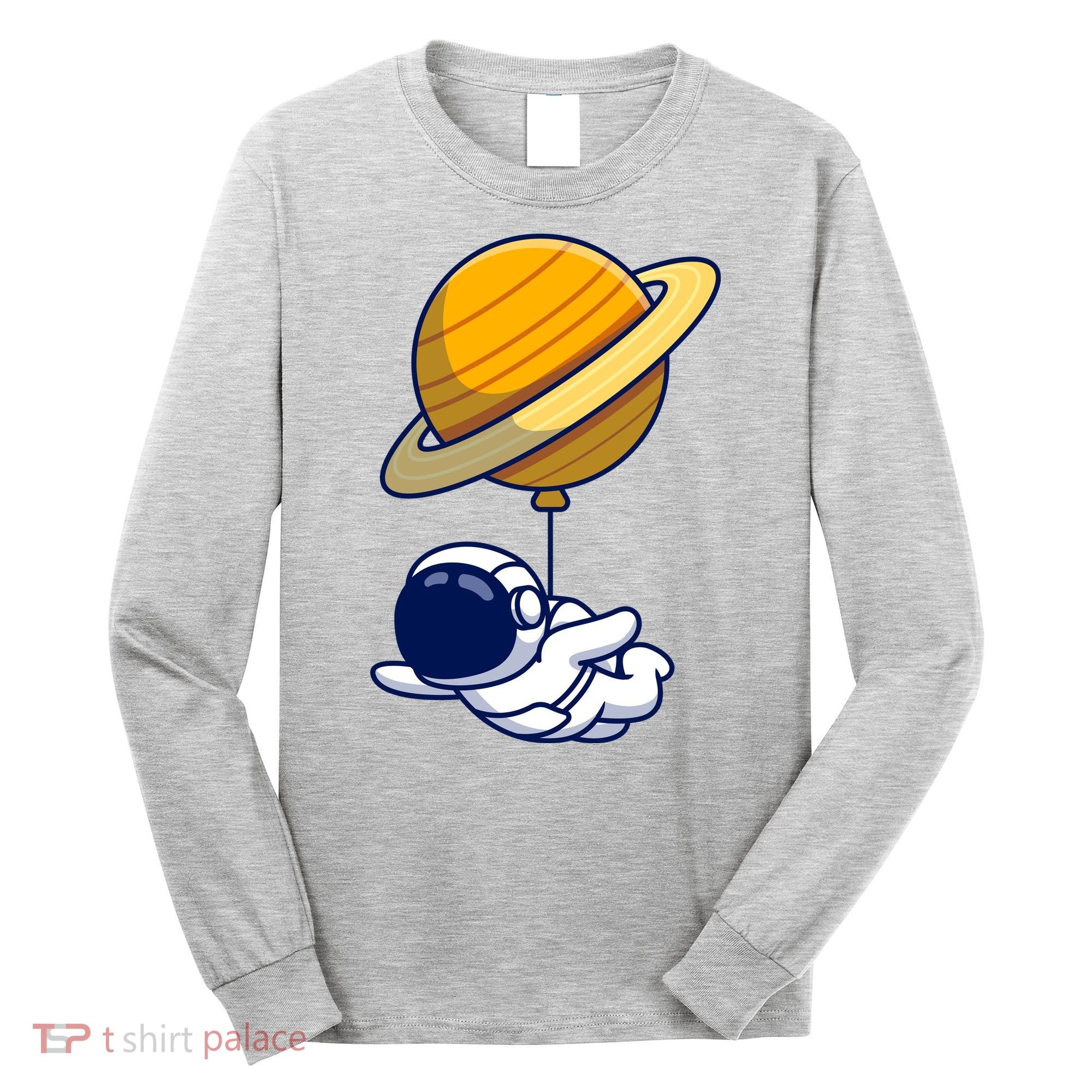 Cute Astronaut Floating On With Saturn Balloon Long Sleeve Shirt