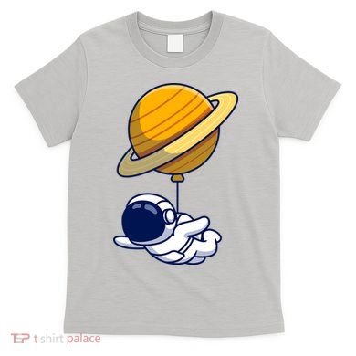 Cute Astronaut Floating On With Saturn Balloon T-Shirt