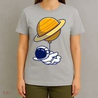 Cute Astronaut Floating On With Saturn Balloon T-Shirt thumb 4