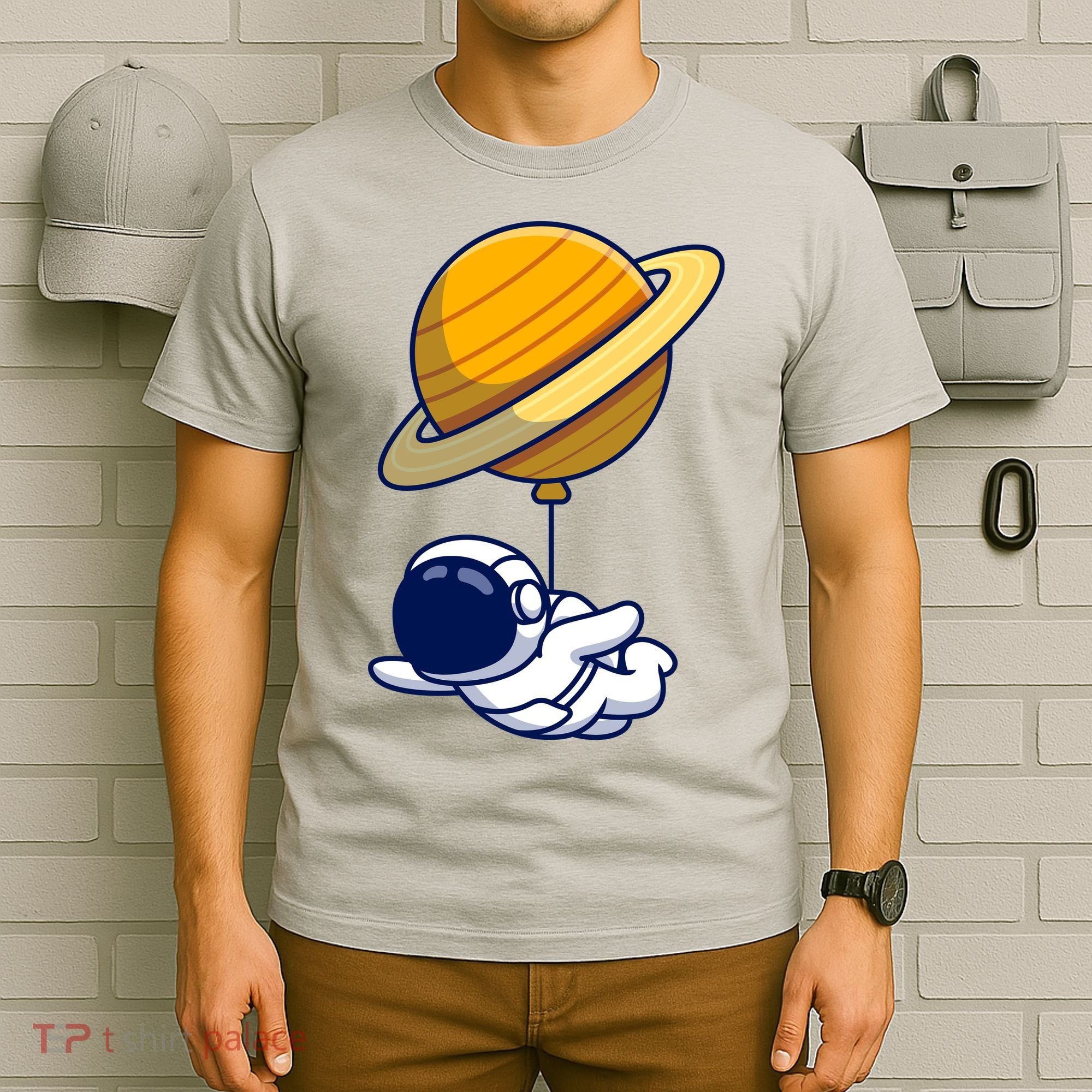 Cute Astronaut Floating On With Saturn Balloon T-Shirt