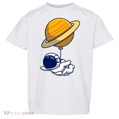 Cute Astronaut Floating On With Saturn Balloon Toddler T-Shirt