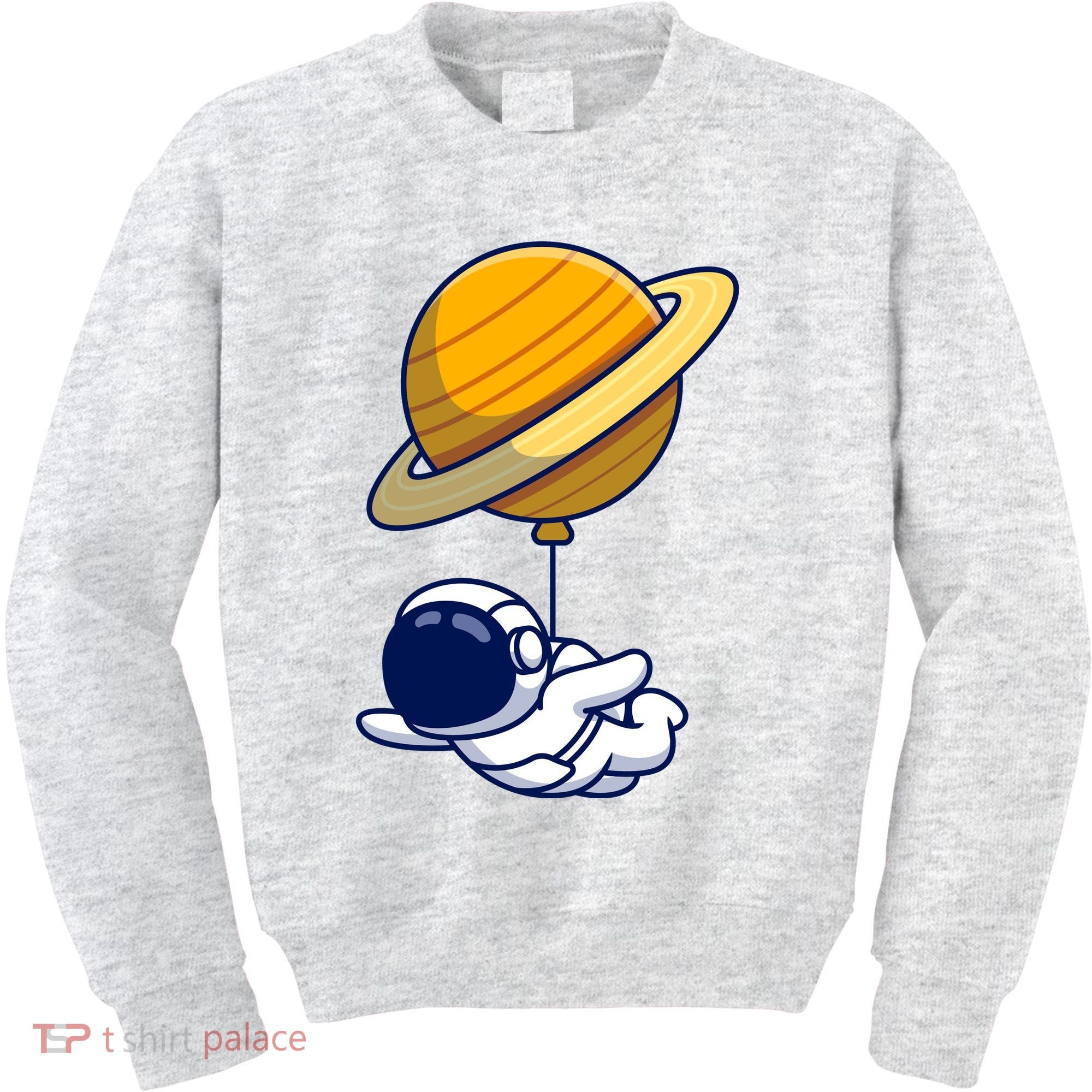 Cute Astronaut Floating On With Saturn Balloon Kids Sweatshirt