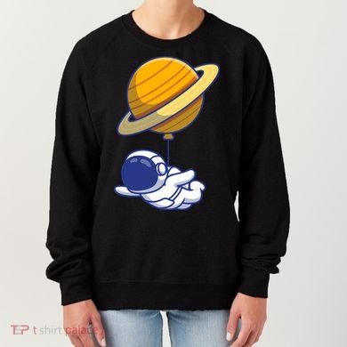 Cute Astronaut Floating On With Saturn Balloon Women's Sweatshirt