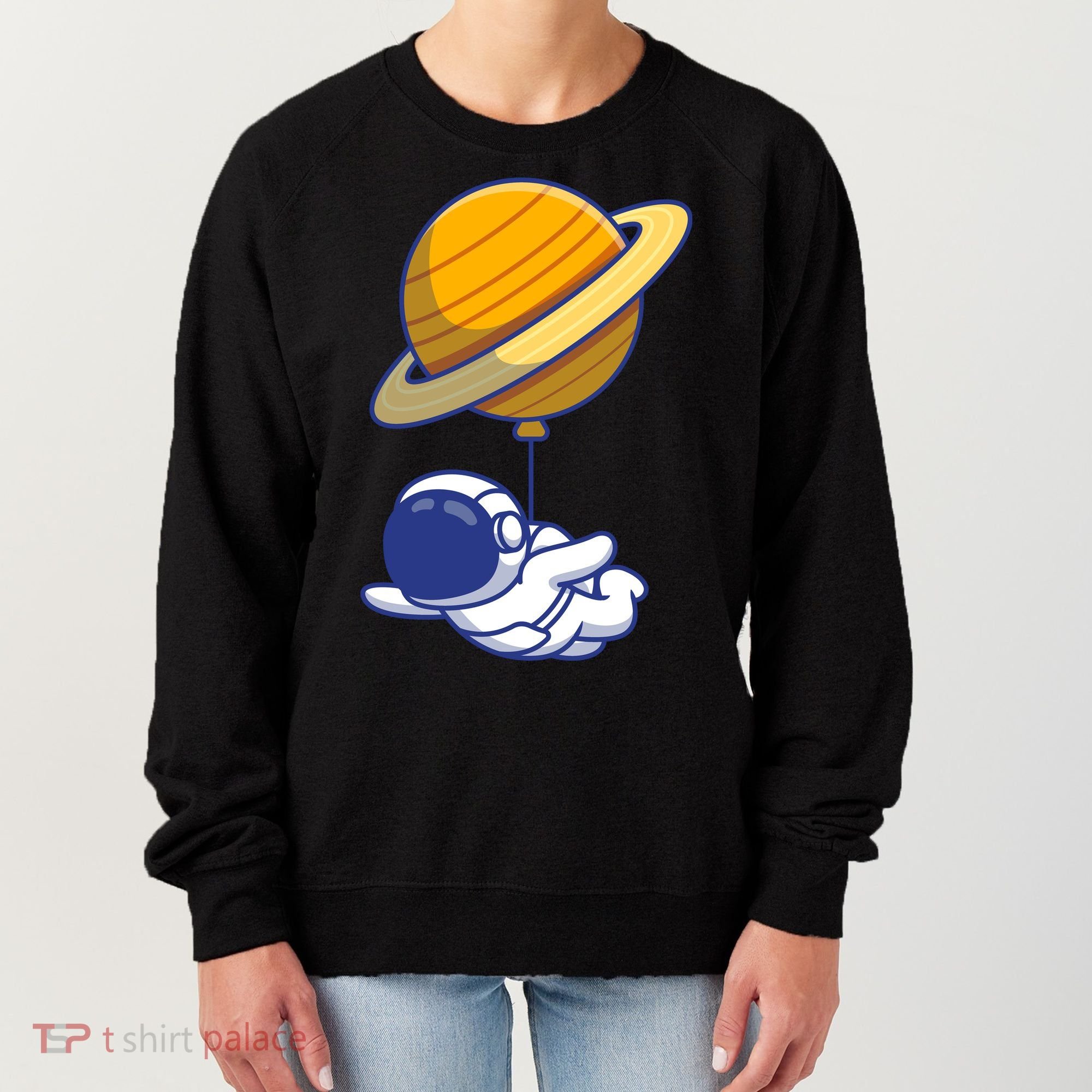Cute Astronaut Floating On With Saturn Balloon Women's Sweatshirt
