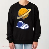Cute Astronaut Floating On With Saturn Balloon Women's Sweatshirt thumb 0