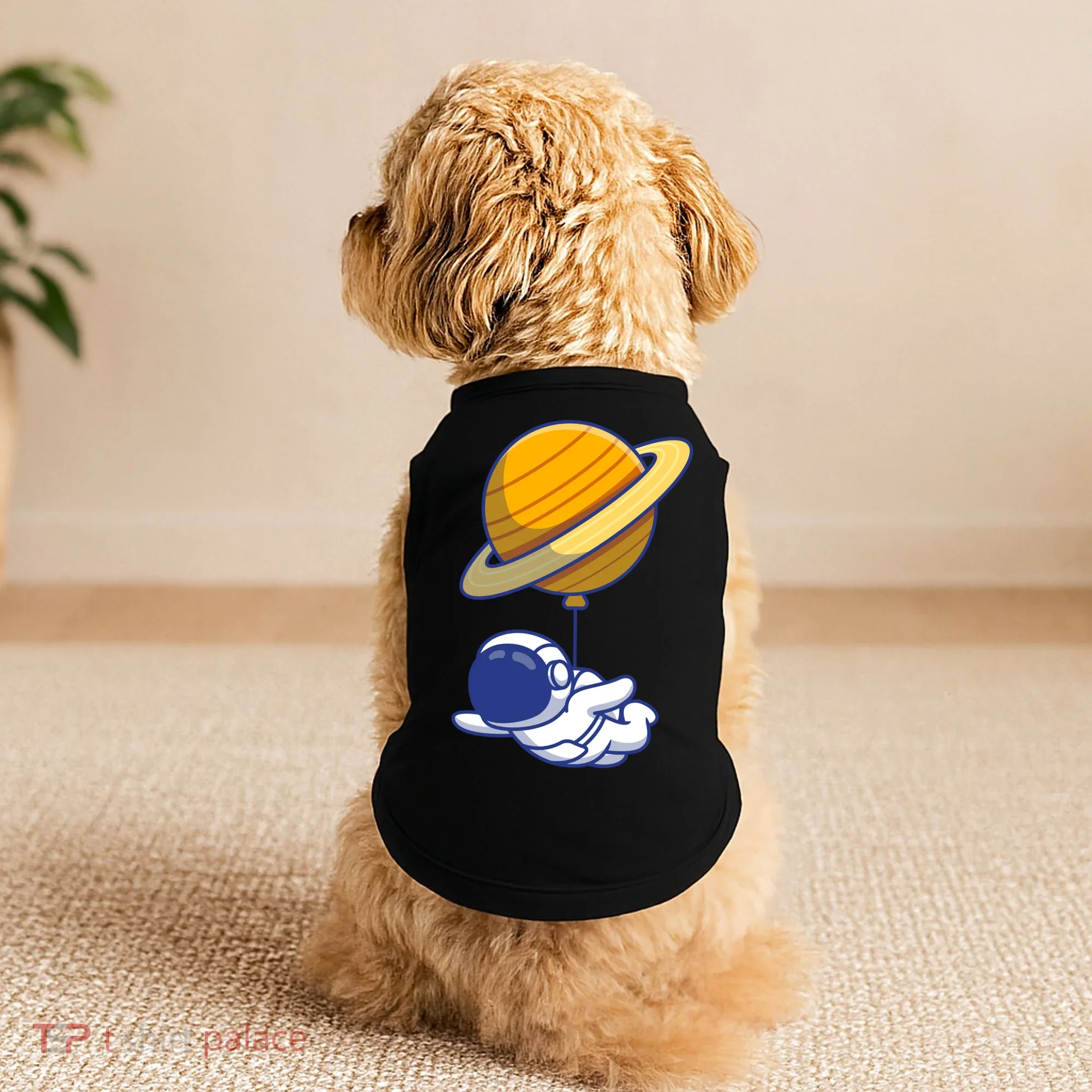 Cute Astronaut Floating On With Saturn Balloon Doggie Tank