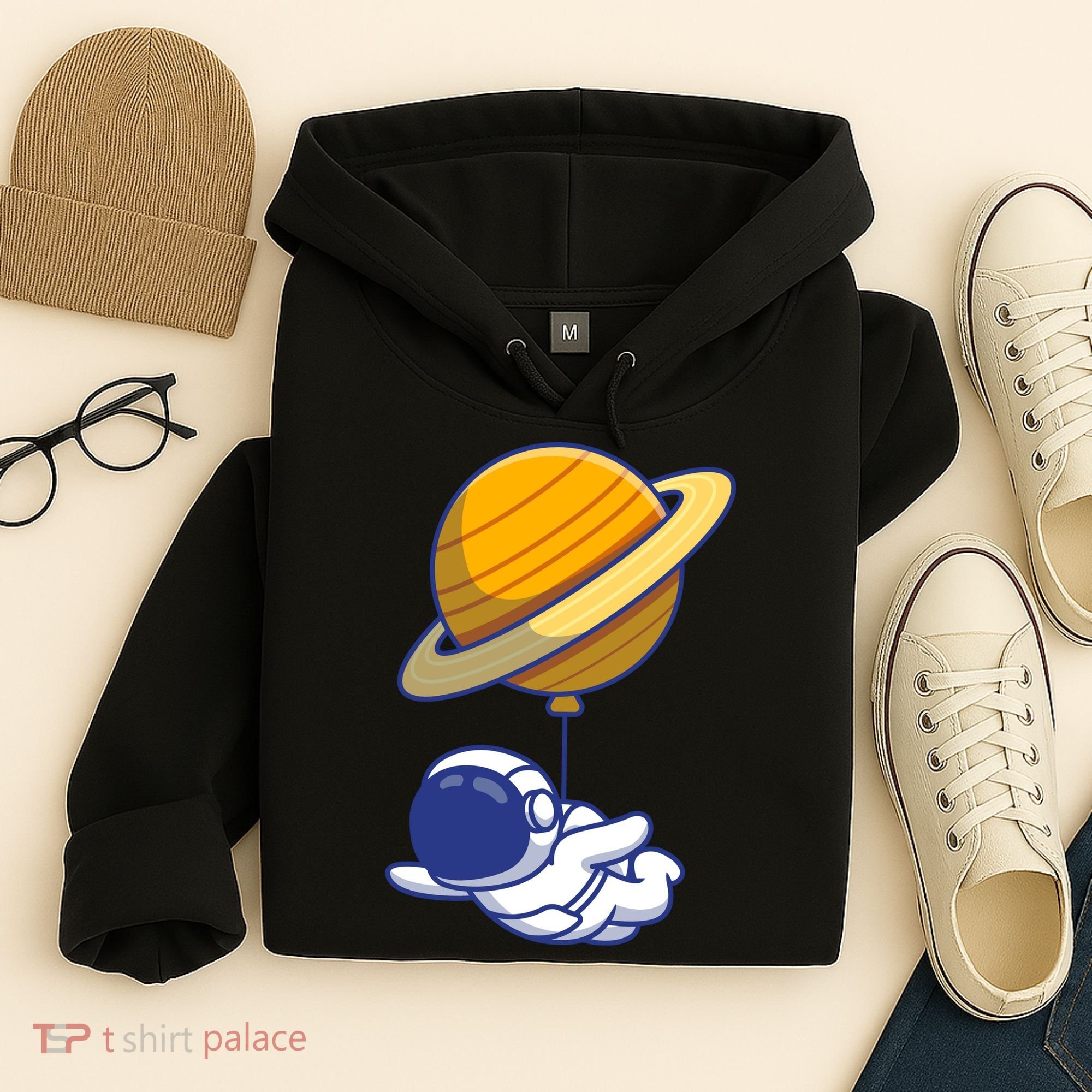 Cute Astronaut Floating On With Saturn Balloon Hoodie