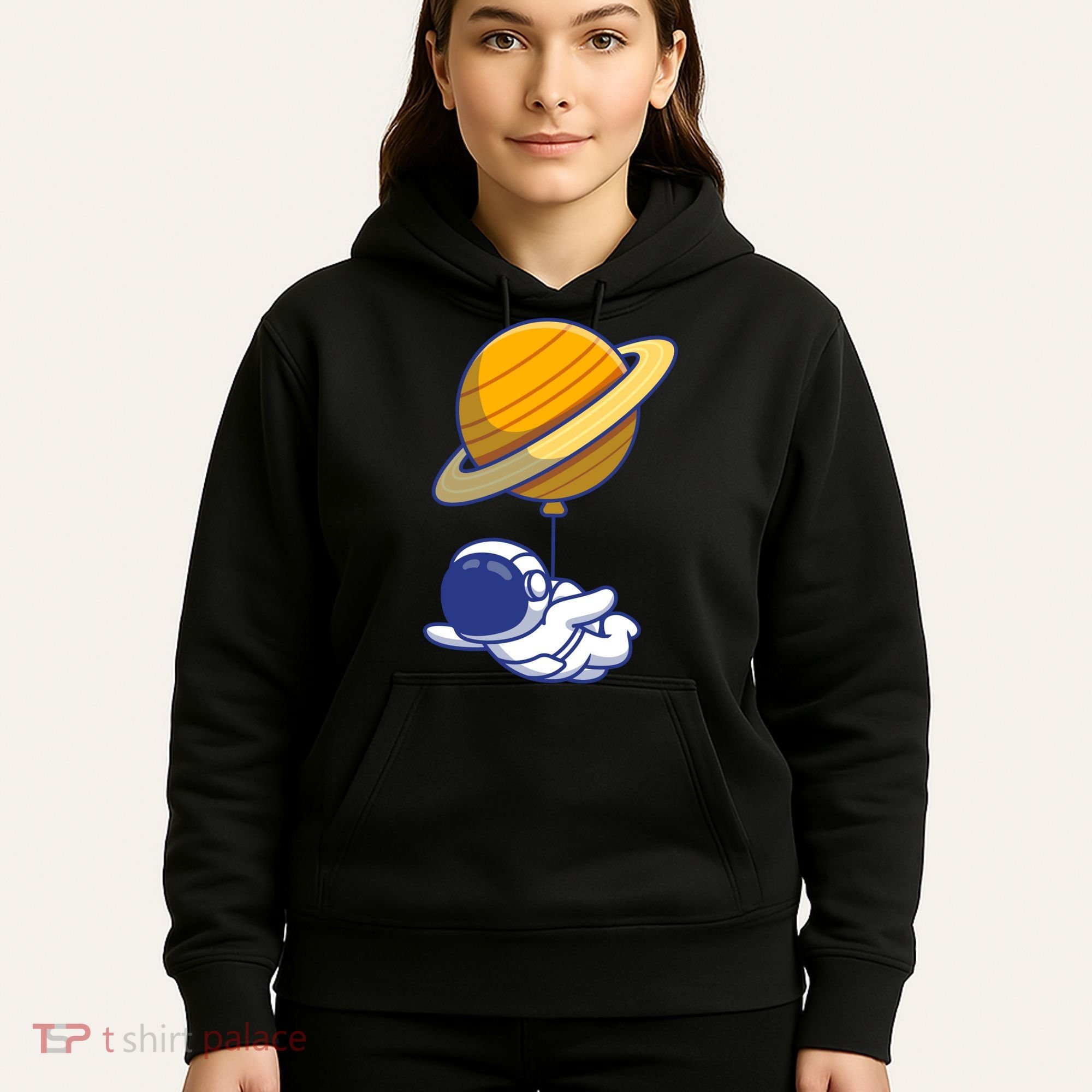 Cute Astronaut Floating On With Saturn Balloon Hoodie
