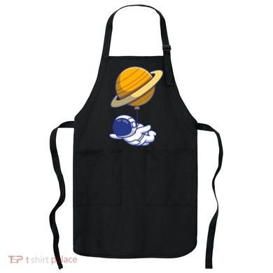 Cute Astronaut Floating On With Saturn Balloon Apron