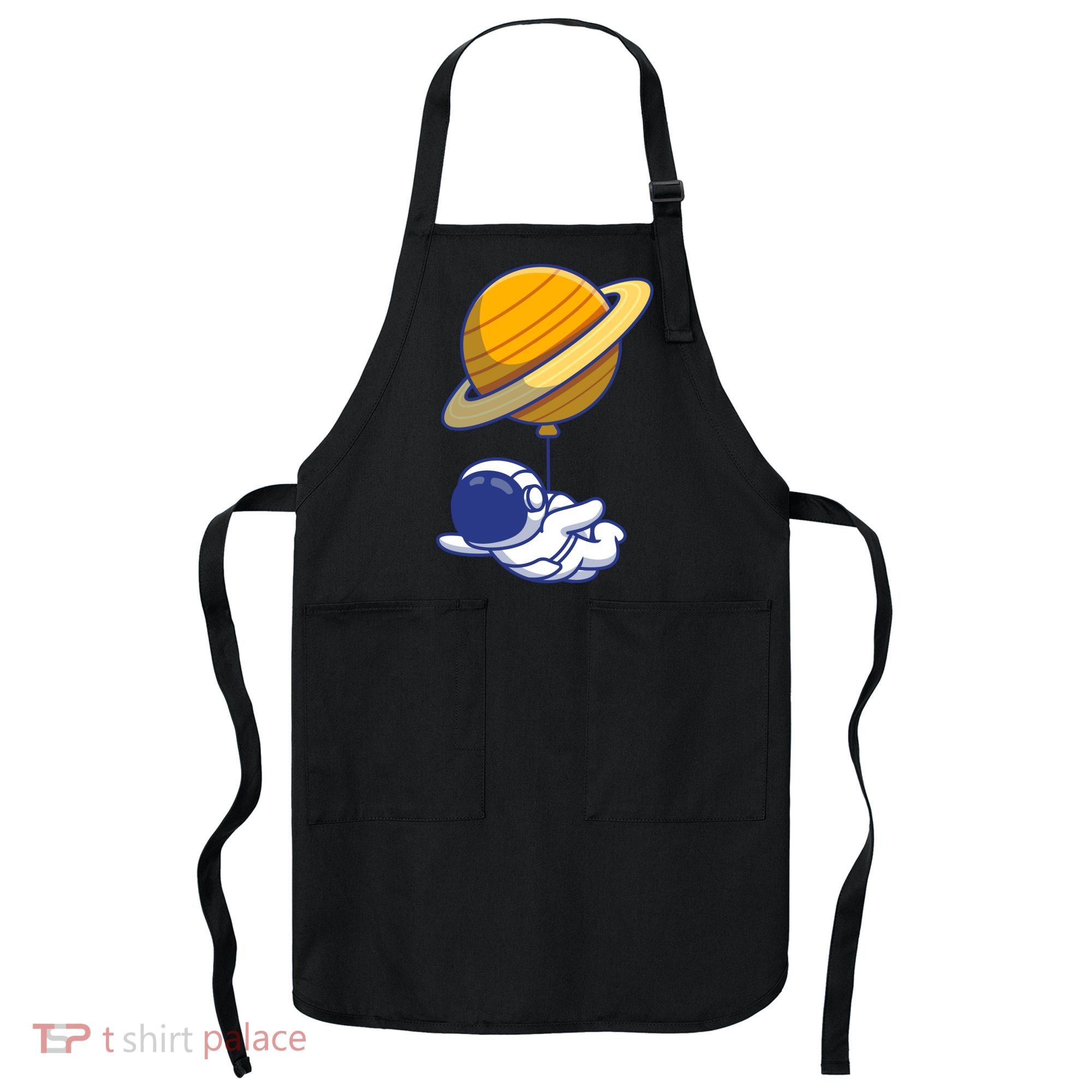 Cute Astronaut Floating On With Saturn Balloon Apron