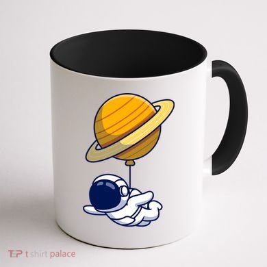 Cute Astronaut Floating On With Saturn Balloon Coffee Mug back