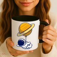 Cute Astronaut Floating On With Saturn Balloon Coffee Mug thumb 3