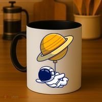 Cute Astronaut Floating On With Saturn Balloon Coffee Mug thumb 4