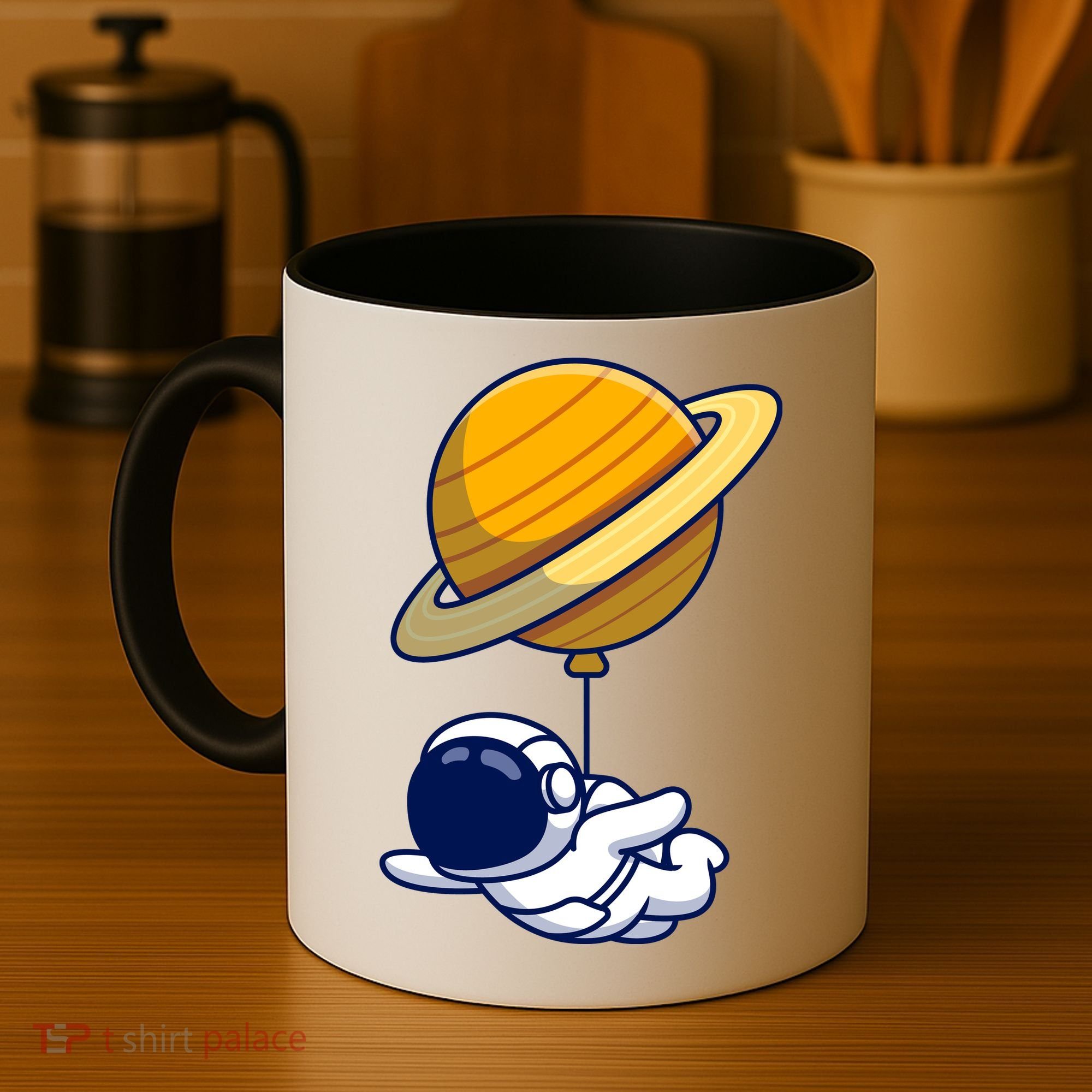 Cute Astronaut Floating On With Saturn Balloon Coffee Mug