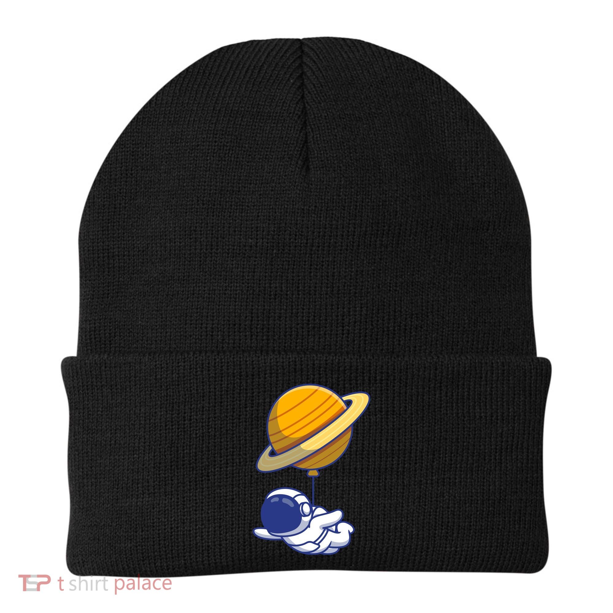 Cute Astronaut Floating On With Saturn Balloon Beanie