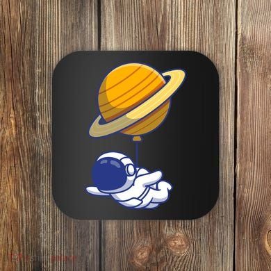 Cute Astronaut Floating On With Saturn Balloon Coaster