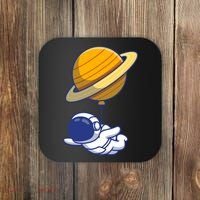Cute Astronaut Floating On With Saturn Balloon Coaster thumb 0