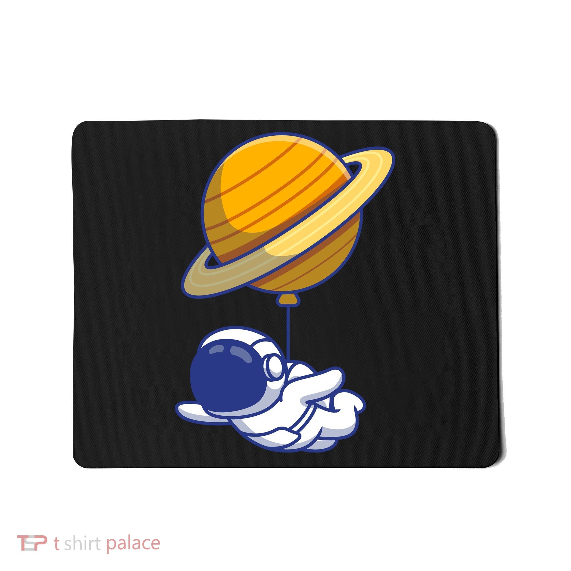 Cute Astronaut Floating On With Saturn Balloon Mousepad