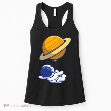 Cute Astronaut Floating On With Saturn Balloon Women's Tank Top