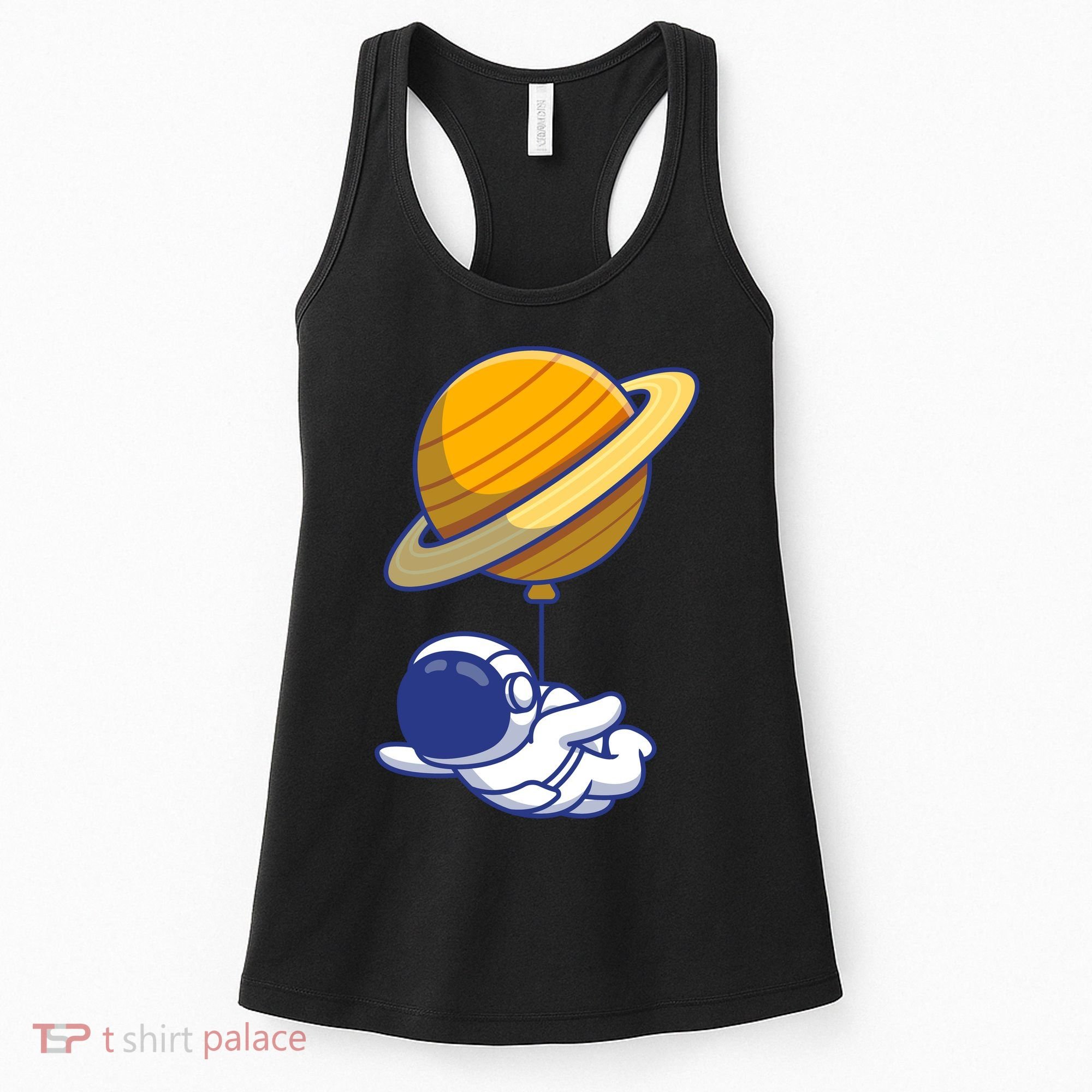 Cute Astronaut Floating On With Saturn Balloon Women's Tank Top