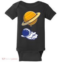 Cute Astronaut Floating On With Saturn Balloon Baby Bodysuit thumb 0