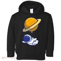 Cute Astronaut Floating On With Saturn Balloon Toddler Hoodie thumb 0