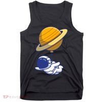 Cute Astronaut Floating On With Saturn Balloon Tank Top thumb 0