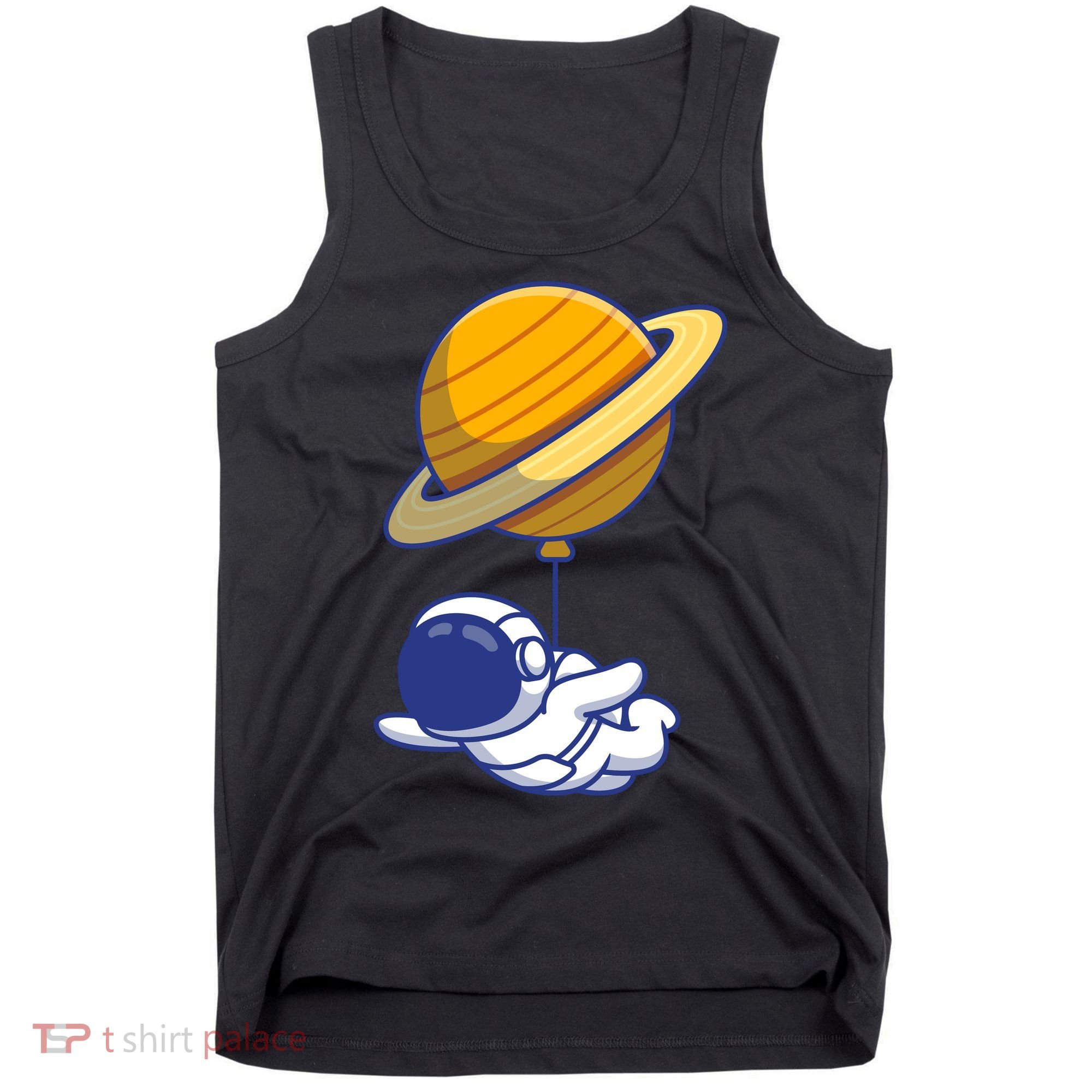 Cute Astronaut Floating On With Saturn Balloon Tank Top