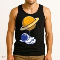 Cute Astronaut Floating On With Saturn Balloon Tank Top thumb 3