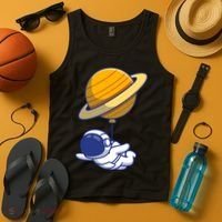Cute Astronaut Floating On With Saturn Balloon Tank Top thumb 4