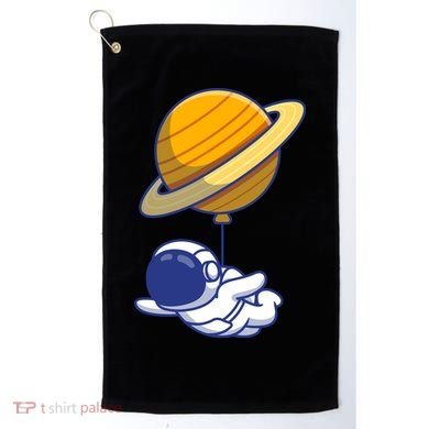 Cute Astronaut Floating On With Saturn Balloon Golf Towel