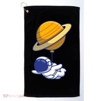 Cute Astronaut Floating On With Saturn Balloon Golf Towel thumb 0