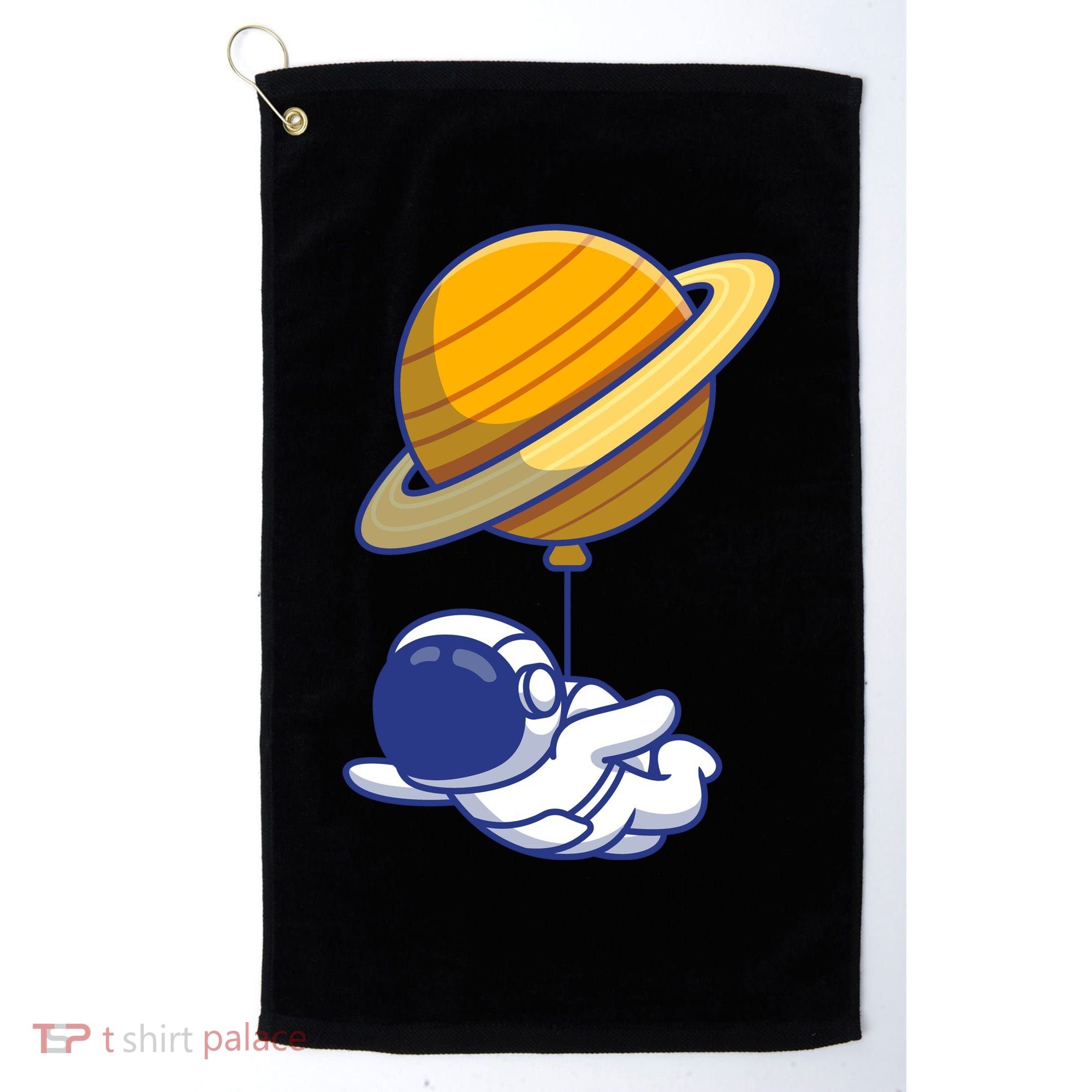 Cute Astronaut Floating On With Saturn Balloon Golf Towel