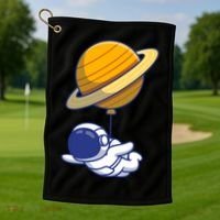 Cute Astronaut Floating On With Saturn Balloon Golf Towel thumb 1