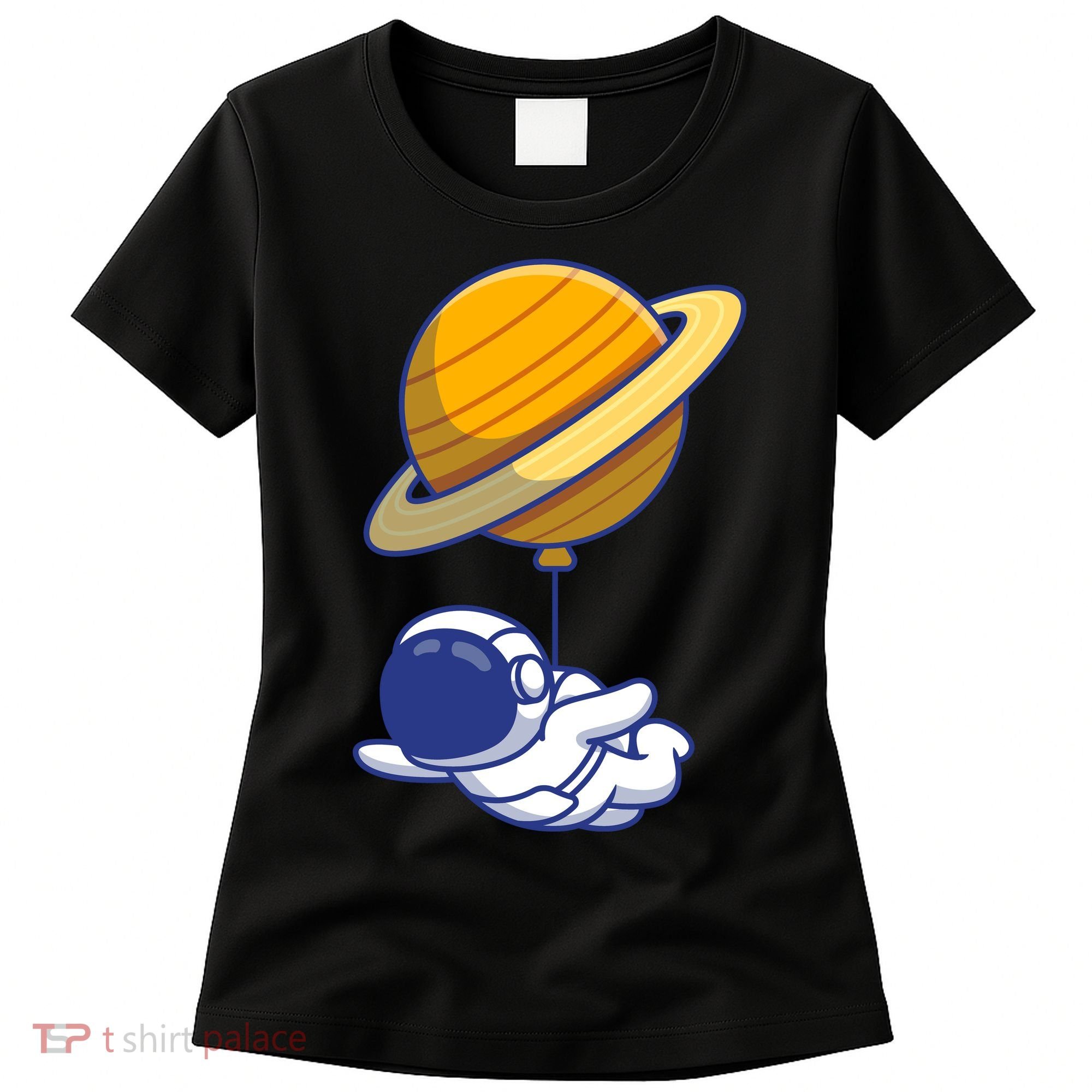 Cute Astronaut Floating On With Saturn Balloon Women's T-Shirt