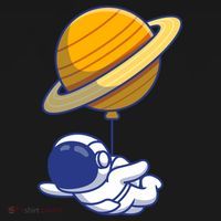 Cute Astronaut Floating On With Saturn Balloon Kids Long Sleeve Shirt thumb 2