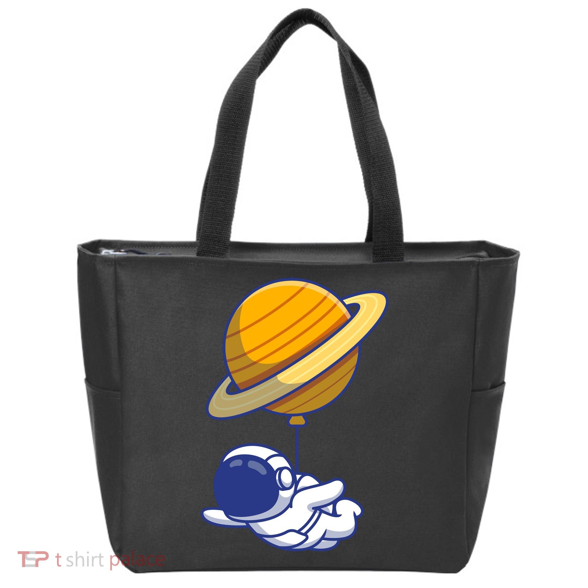 Cute Astronaut Floating On With Saturn Balloon Tote Bag