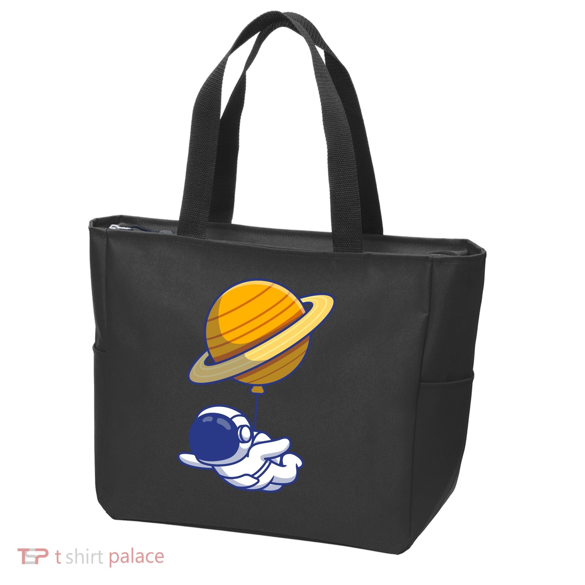 Cute Astronaut Floating On With Saturn Balloon Tote Bag