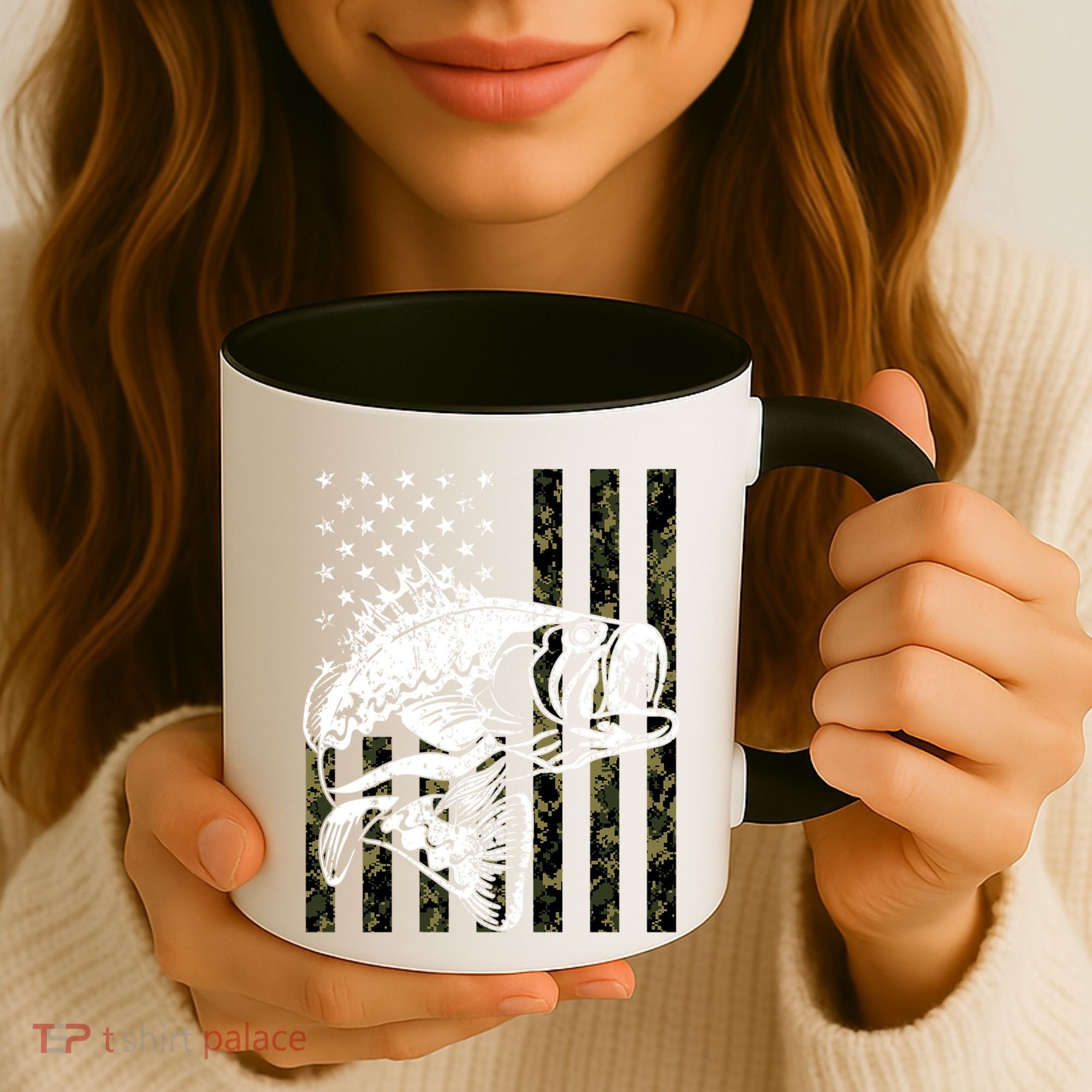 Camouflage American Flag Fisherman Coffee Mug