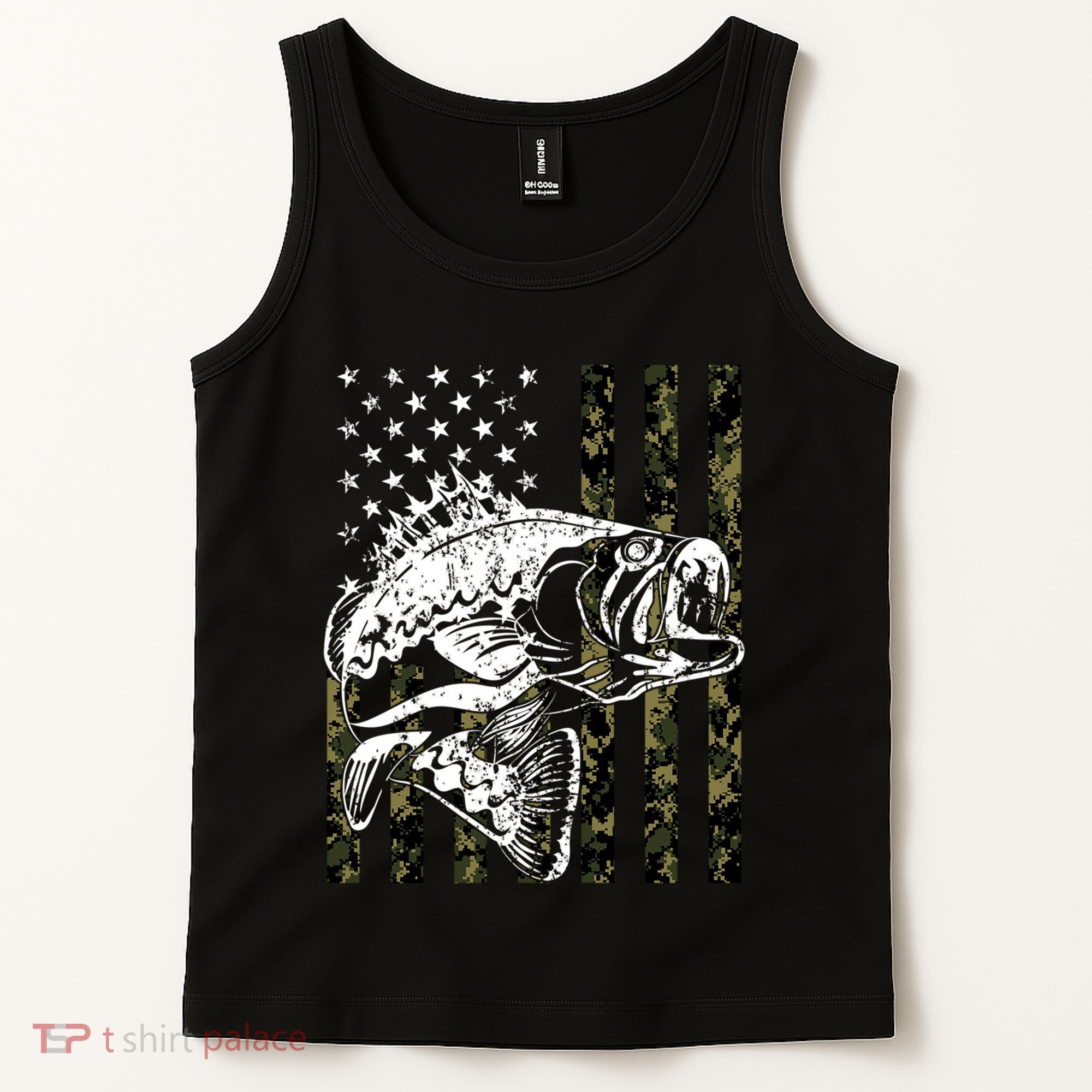 Camouflage American Flag Fisherman Tank Top