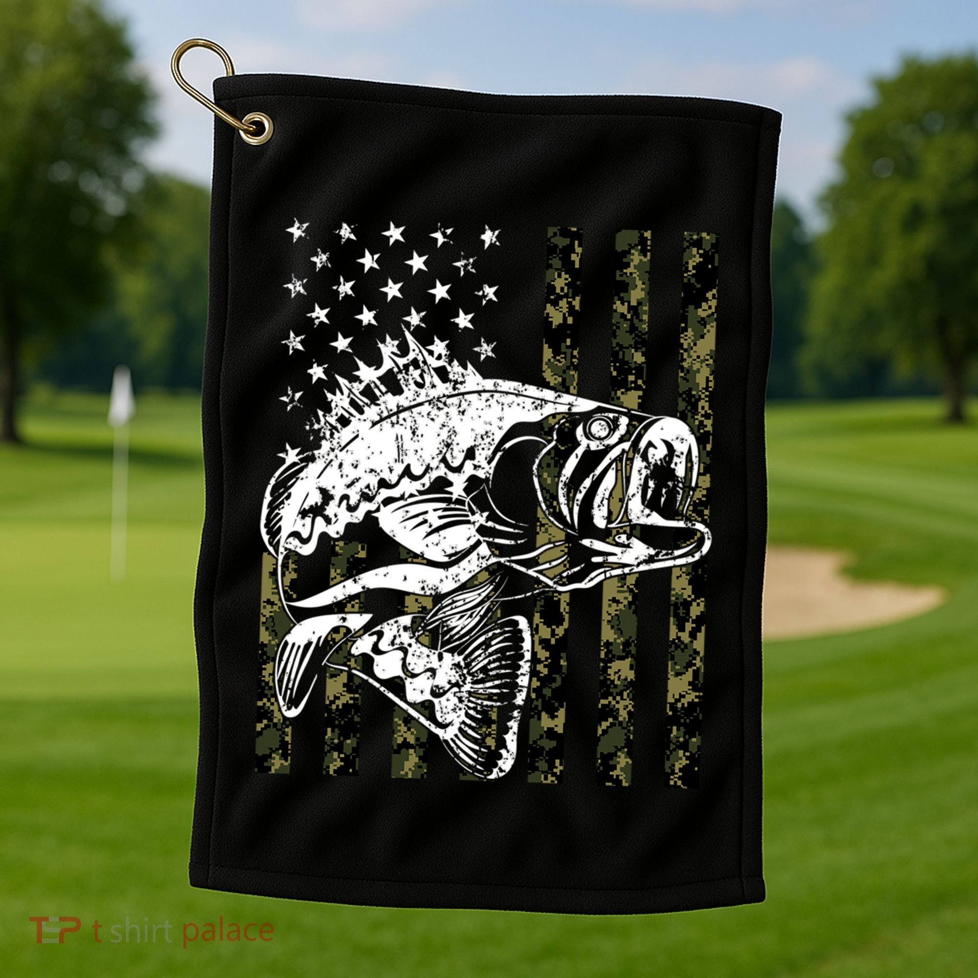 Camouflage American Flag Fisherman Golf Towel