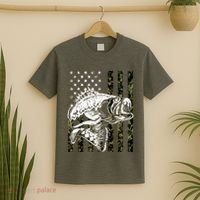 Camouflage American Flag Fisherman T-Shirt thumb 2