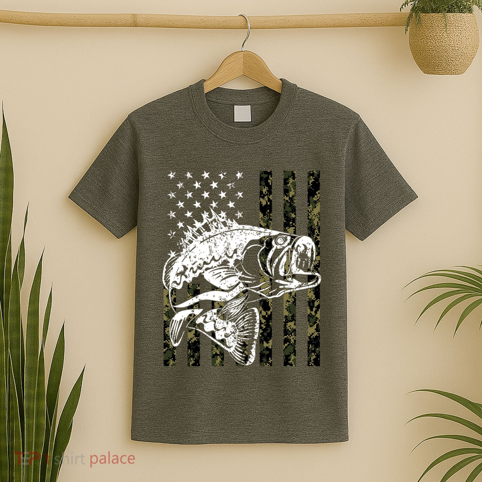 Camouflage American Flag Fisherman T-Shirt
