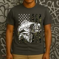Camouflage American Flag Fisherman T-Shirt thumb 3