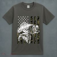 Camouflage American Flag Fisherman T-Shirt thumb 4