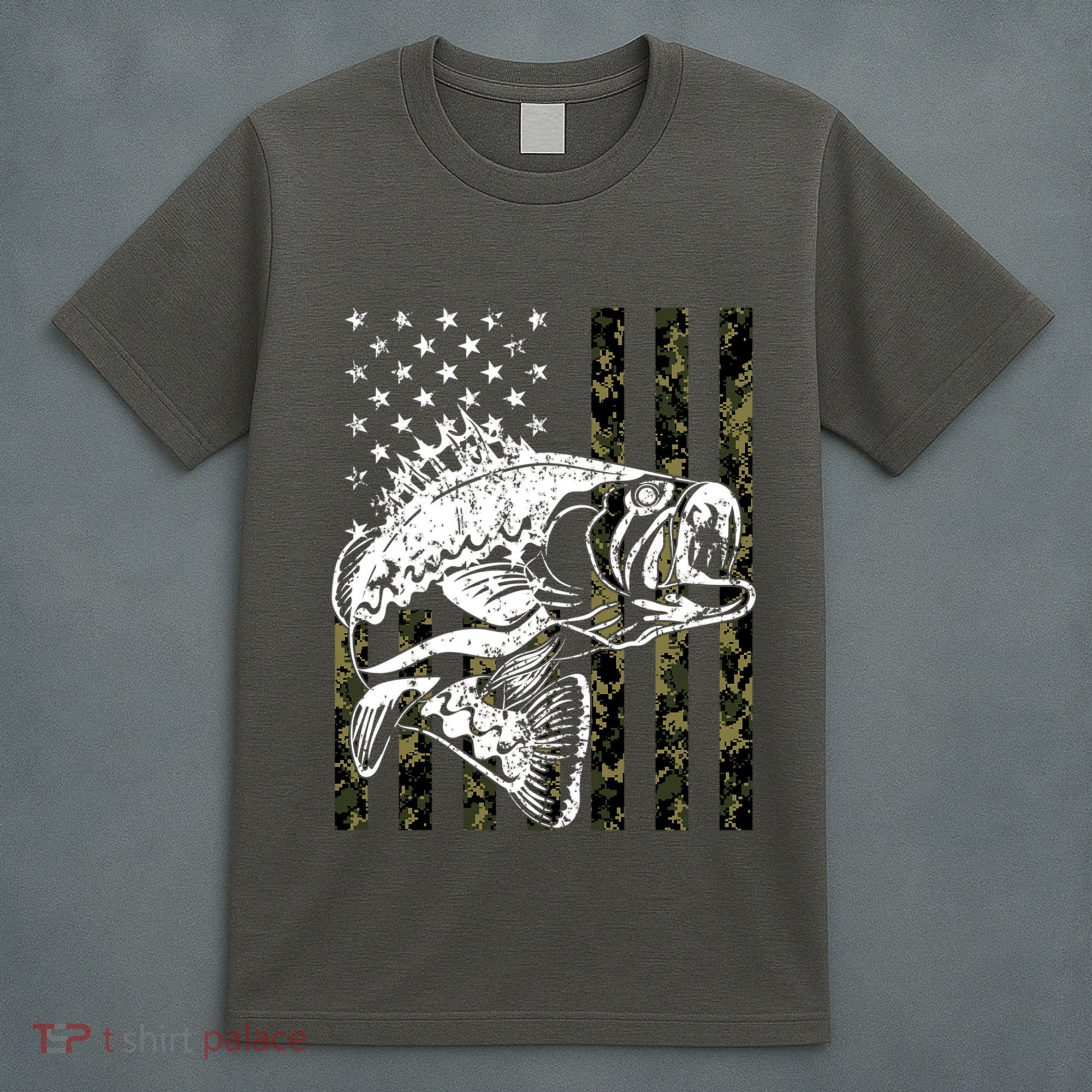 Camouflage American Flag Fisherman T-Shirt