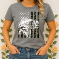 Camouflage American Flag Fisherman Women's T-Shirt thumb 2