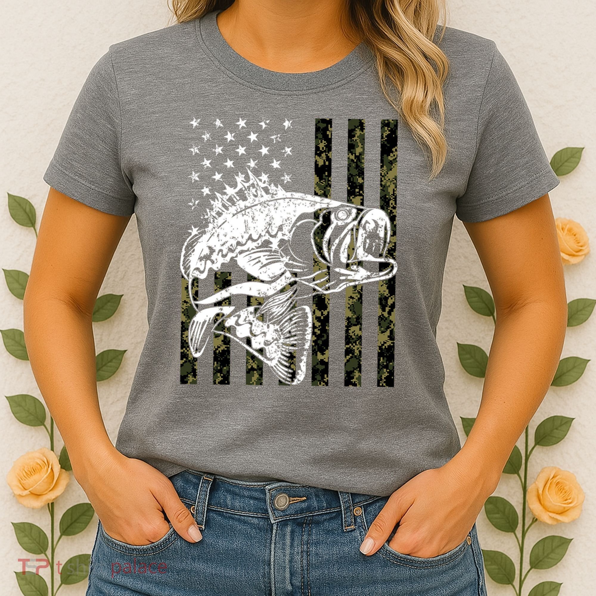 Camouflage American Flag Fisherman Women's T-Shirt