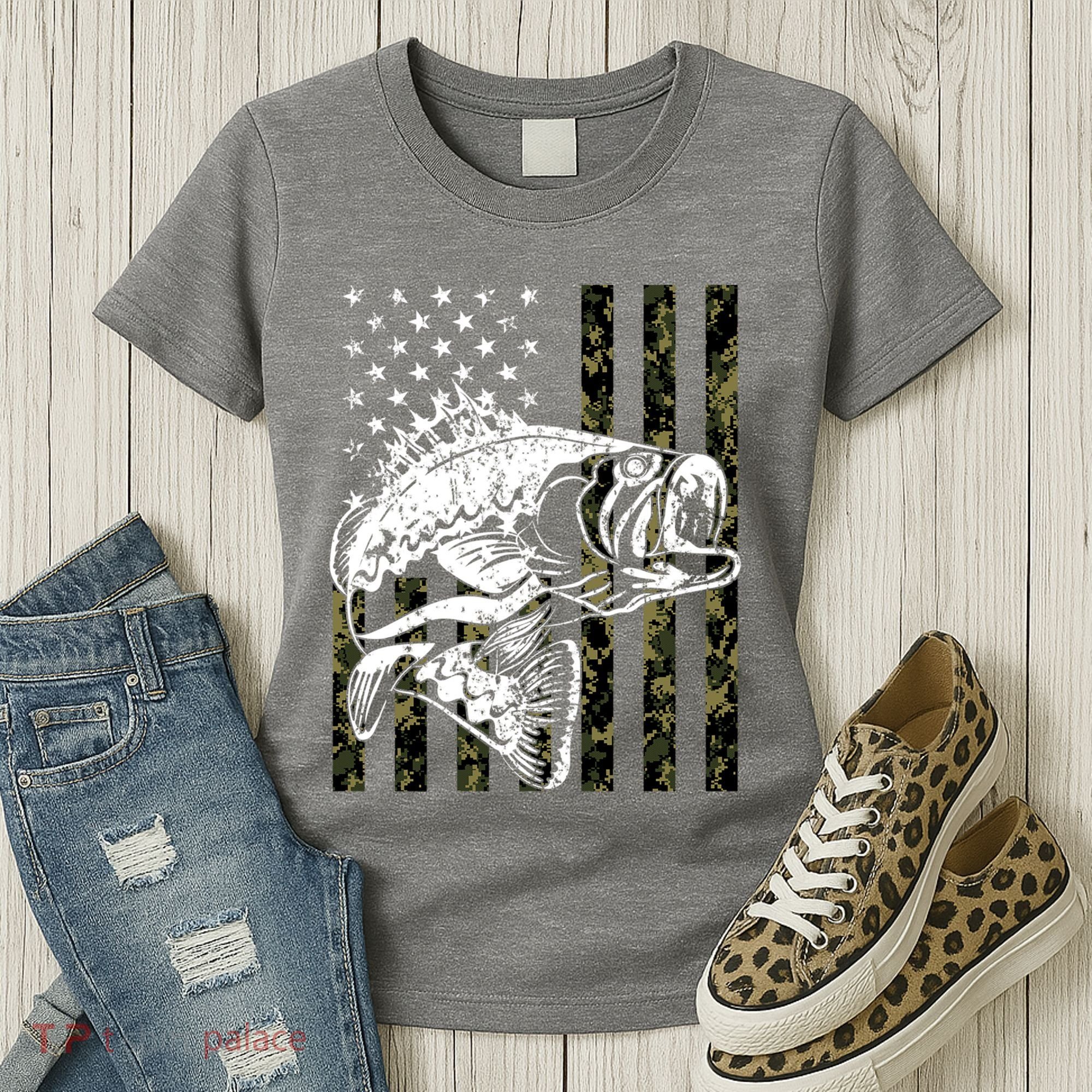 Camouflage American Flag Fisherman Women's T-Shirt