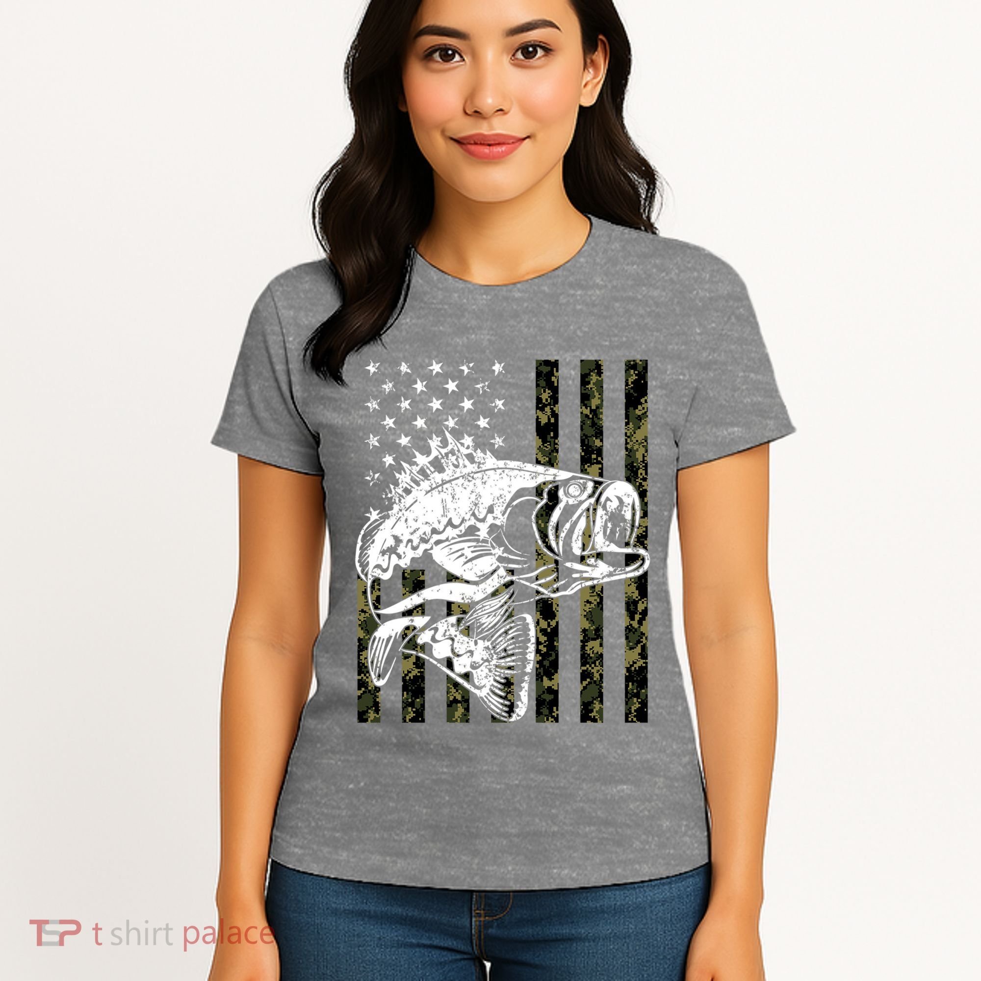 Camouflage American Flag Fisherman Women's T-Shirt